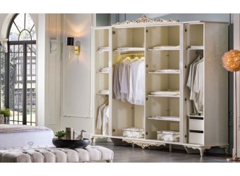 Шестистворчатый распашной шкаф для одежды и белья с зеркалом в спальню Мариана MARI-34