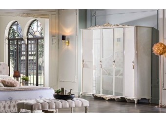 Пятистворчатый распашной шкаф для одежды и белья с зеркалом в спальню Мариана MARI-33