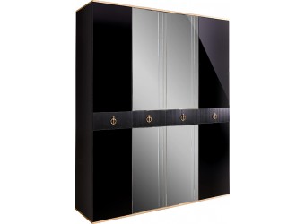 Четырехстворчатый шкаф для одежды с зеркалом Rimini Solo РМШ1/4 (s) (черный)