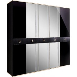 Пятистворчатый шкаф для одежды с зеркалом Rimini Solo РМШ1/5 (s) (черный)